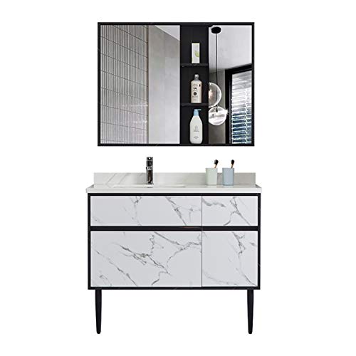 BGROESTWB Gabinete de Espejo de baño Encimera de mármol de Pintura, Libre, gabinete, baño, Lavabo, Fregadero, combinación, gabinete, gabinete de baño. para casa (Color : White, Size : 52x120x81.5cm)