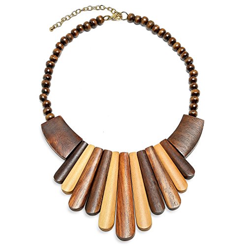 Bling Jewelry Artesanal De Madera De Teca De Tonos Múltiples Boho Ventilador Tribales Collar Baberocollar Ajustable para Mujer