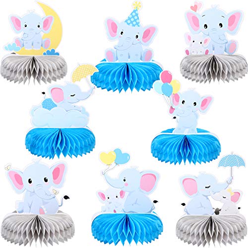 Blulu 8 Centros de Mesa de Panal de Elefante Pequeños Recortes de Maní Decoraciones de Fiesta Tema de Elefante para Suministros de Fiesta Boda Baby Shower Cumpleaños(Azul)