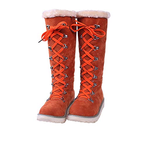 Botas de Nieve para Mujer con Cordones, cálidas Botas de Cuero de Gamuza, Antideslizantes Planas, Punta Redonda, Moda navideña, Botas de Invierno