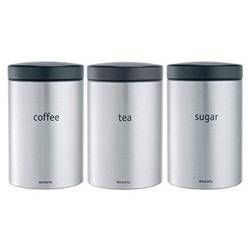 Brabantia 314926 - Juego de 3 Botes para té, café y azúcar, 1.4 L, Acero Mate Anti-Huellas