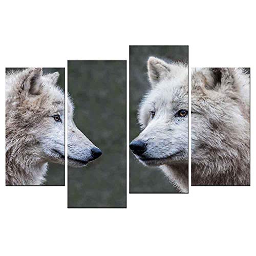 brandless 4P Animales Lobos Impresión en Lienzo Pintura Modern Tow Wolves On Sight Wall Art Picture Living Room Decor Sin Marco 20x40_20x50cmx2