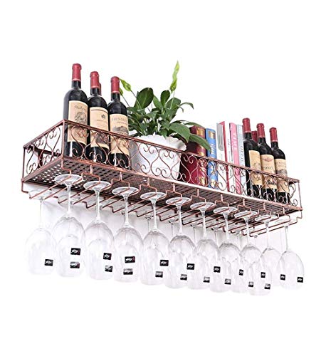 BYYB Metal Negro Colgante de Pared Montado Vino Champaña Copas de Cristal Soporte de Estante para vajilla, 60 x 25 cm Capacidad para hasta 12 Botellas de Vino y 12 Tazas de Vasos