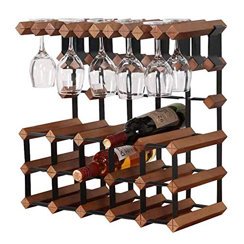 BYYB Soporte de Almacenamiento de Vino Soporte de Madera Encimera de Botella de Vino Estante de Vidrio Estante de Almacenamiento Independiente Decoración de Adornos, Marrón, 51.5 * 23.5 * 51.5cm