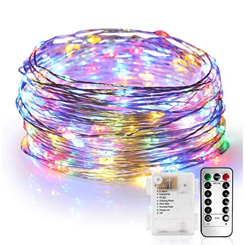 Cadena de Luces, Guirnalda de Luces 10M 100 LED Impermeable Línea de Plata de 8 Modos de Luz, con Control Remoto para Interior y exterior Lluminación DIY Party Fiesta Jardín Boda etc (Multicolor)