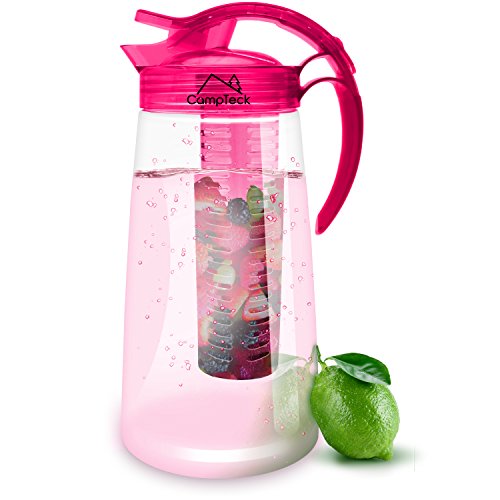 CampTeck U4779 2 litros 2000ml Frutas Jarra Infusor (Plástico Tritan Sin BPA) Esencia Infusión con Tapa a Prueba de Fugas + Cierre y Asa - Rosa