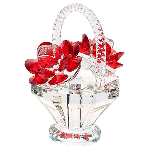 Canasta de Flores con Rosas de Cristal, Estatua, pisapapeles, artesanía de ensueño, Recuerdo,, Escritorio, decoración de Oficina, Centro de Mesa Coleccionable-Rojo_Porcelana