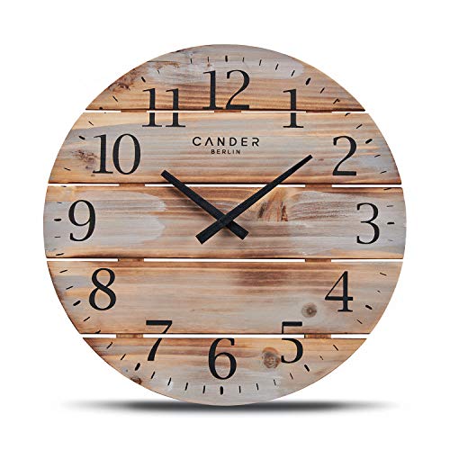 Cander Berlin MNU 8035 - Reloj de pared de madera, 35 cm, silencioso, vintage, madera maciza, moderno