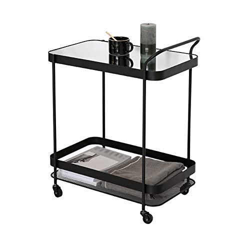 Carro Comedor/Carro de Almacenamiento de Hierro Forjado, portátil multifunción, Carrito de té móvil para el hogar, aparador Simple, Negro (60 * 37 * 76 cm)