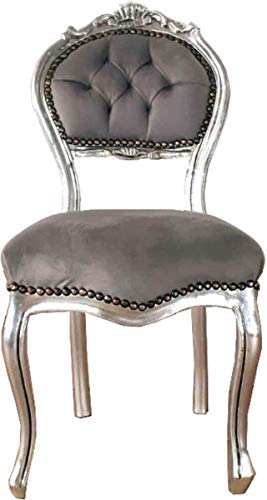 Casa Padrino Silla de Damas Barroco Gris/Plata 40 x 44 x A. 83 cm - Silla de tocador Hecha a Mano con Terciopelo Noble - Muebles de Estilo Barroco