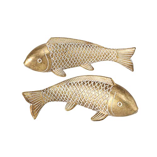 CasaJame Pez de decoración, Figuras de Peces en Oro para los baños, decoración de Mesa, decoración de jardín de Resina, Juego de 2, 22x8x8cm