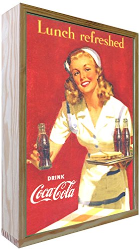 Ccretroiluminados Coca-Cola Lunch Refreshed Cartel Vintage Retro Iluminado, Madera, Multicolor, 30x50x5.3 cm