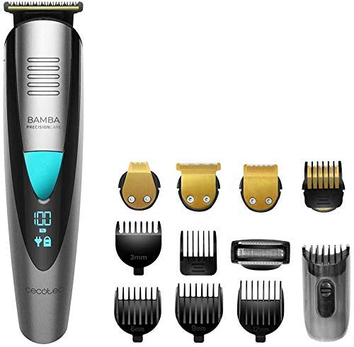 Cecotec afeitadora Bamba PrecisionCare Multigrooming Pro. Multifunción 5 en 1,waterproof, batería de litio,cuchillas de revestimiento de titanio,pantalla digital,13 ajustes de longitud,6 peines