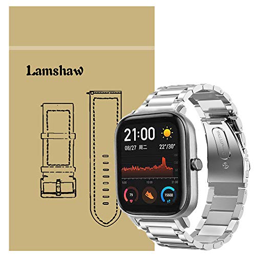 Ceston Metalica Acero Clásico Correas para Smartwatch Amazfit GTS (20mm, Plata)