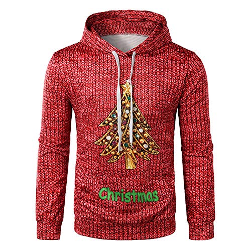 Christmas 2019 - Sudadera con Capucha para Hombre, diseño navideño Rojo Rosso L