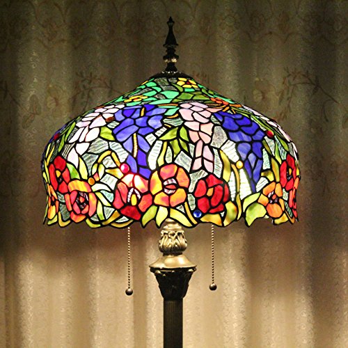 Creativo hecho a mano del vitral de Tiffany Tiffany Lámpara de pie de 16 pulgadas florecientes púrpuras Hojas Flores Estilo Europeo pastoral Elegante Lujo