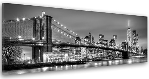 Cuadro en lienzo, Cuadro decoración, 40x120 cm, NUEVA YORK CIUDAD, EDIFICIOS, RASCACIELOS, ARQUITECTURA, VISTA, PUENTE DE BROOKLYN