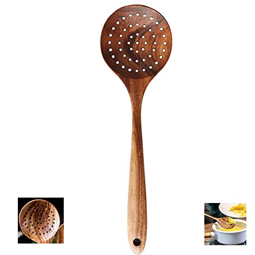 Cucharas De Madera De Estilo Japonés Cuchara de Madera de Teca Cuchara de Sopa de Madera Cucharón Madera Colador Cuchara Utensilios de Cocina Adecuado para Gachas, Ramen, Olla Caliente, Restaurante