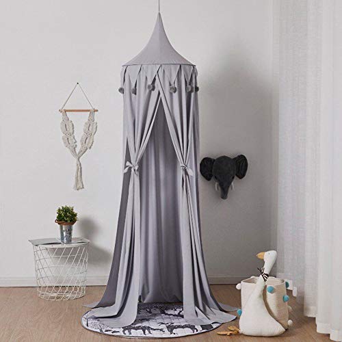 Cúpula redonda con dosel de algodón, mosquitero de algodón, toldo de cama para sala de lectura de niños, decoración de dormitorio (Spandex, gris)