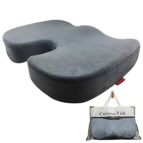 Curious Fish Coccyx Asiento Cojín Pura Memoria Espuma Ortopédica para Dolor Espalda Lesión Cola Ciática Hemorroides Alivio Dolor pélvico Almohadilla Oficina Sillón reclinable Silla de Ruedas