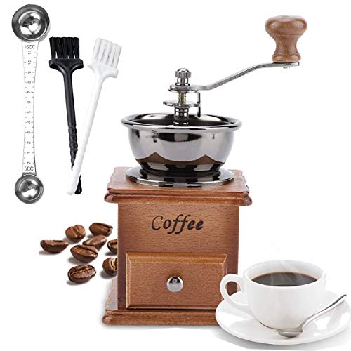 Dancepandas Molinillo de Café Manual Vintage Coffee Grinder Manual Molinillo de Mano con Cepillo Limpio Y Cuchara de Cafe, Regalo para los Amantes del Café