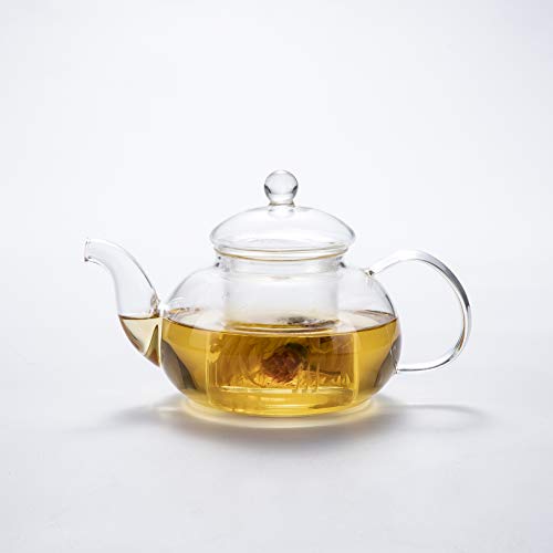 DecentGadget® Glass Teapot with Infuser//Tetera de Vidrio Resistente al Calor con colador de té Infuser para Hojas de té/Frutas, té de Flores, 800ml