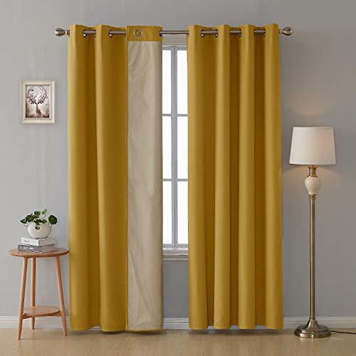 Deconovo Cortinas Salon para Ventanas Infantiles con Forro de Gris Plata Originales 2 Paneles 140 x 260 cm Amarillo