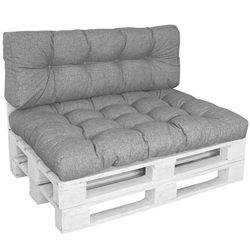 DILUMA | Set de 2 Piezas Gris | Asiento 120x80 cm + Respaldo 120x40cm | Cojín Confort para sofás palés Repelente a Las Manchas