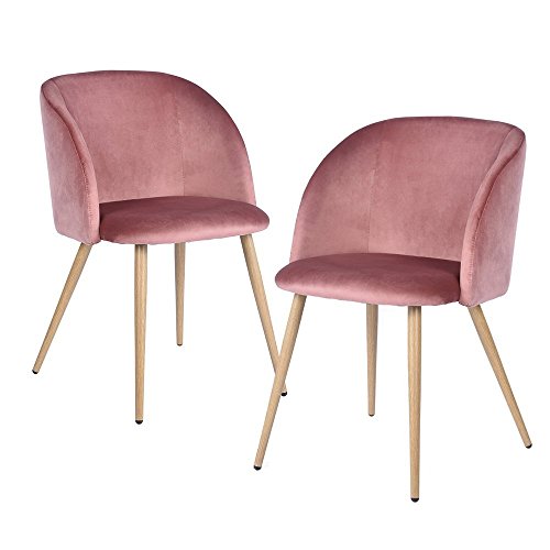 DORAFAIR Pack de 2 Sillas de Comedor de Terciopelo Sillas Acolchada Escandinavo, Silla de Salón con Patas de Metal y Tela de Terciopelo, Rosa