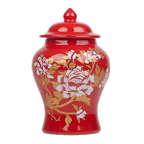 DXTY Jarrón Decorativo De Cerámica Estilo China, Tarro De Jengibre Chino Pintado A Mano Oriental De Jingdezhen, Jarrón De Cerámica De Peonía, Jarrón Decorativo para El Hogar Hecho A Mano,L