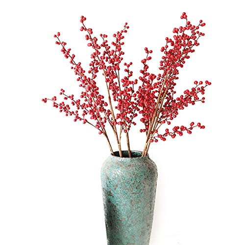 EasyLife 28.3 '' Rama de Bayas de Navidad con Flores Artificiales Rojas, 5 Piezas por Juego, Decoración para Bodas, Decoración del hogar, Decoración navideña