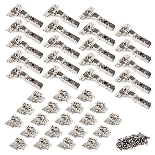 Emuca 1011107 Pack de 20 bisagras de cazoleta Ø35mm 100° para puerta semi-solapada y suplementos para atornillar con regulación excéntrica