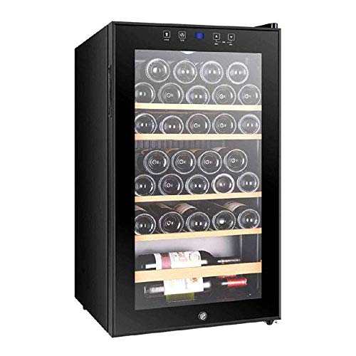 Enfriador de Vino de 33 Botellas , Pantalla Digital de Temperatura, Puerta de Vidrio Templado de Doble Capa, refrigerador de Funcionamiento silencioso, refrigerador de Vino Independiente, hogar/ba