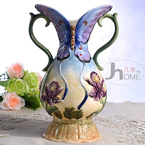 Equipo de Vida Estatuas y estatuillas Adornos Cerámica Creativa Mariposa Azul Flores Florero Maceta Decoración para el hogar Artesanía Habitación Decoraciones para Bodas Artesanía Figuras de porcel