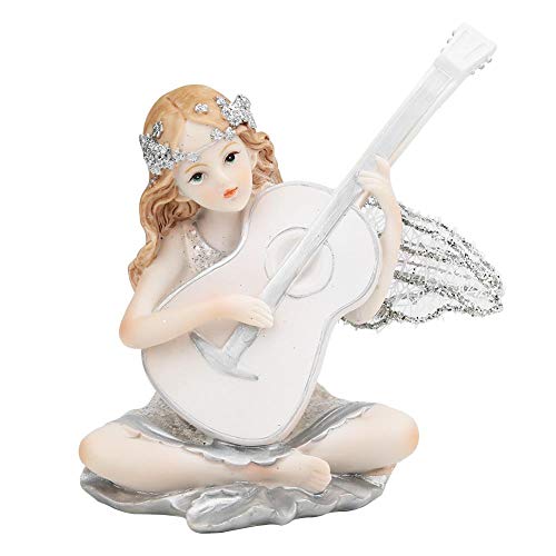 Estatua de resina esculpida Fairy Playing Guitar Figurine Angel Figurine Decoración para adornos de mesa para el hogar