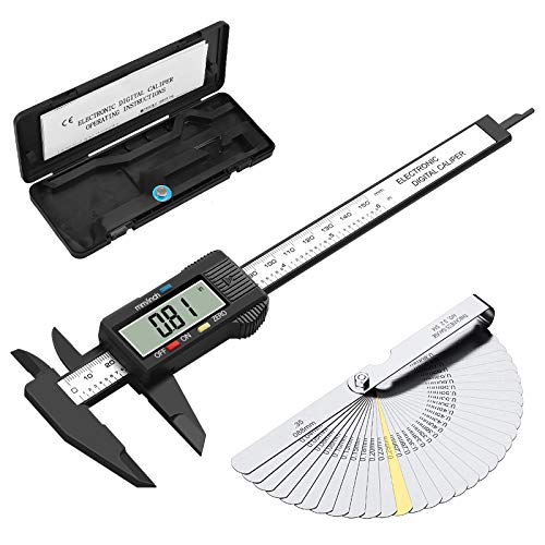 eSynic 150mm Calibre Digital 6 Pulgadas Plástico PVC Pie de Rey con Calibre de Espesores y Calibre a Vernier de Conversión Métrica de Pantalla LCD Grande para Diseñadores, Ingenieros y Mecánicos