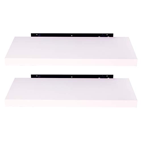 EUGAD Juego de 2 Estantería Pared Madera Blanco Estante Flotante para Colgar Libro CD en Cocina Salon Dormitorio 25cm 0078QJ 0078QJ