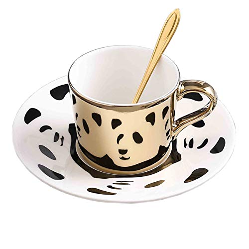 fanquare 250 ml Taza de Café de Reflejo del Espejo de Panda, Taza de Té de Cerámica dorada, juego de Taza de Café y platillo
