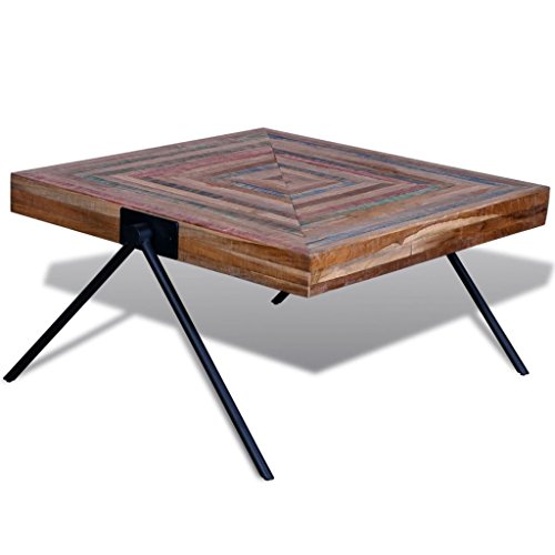 Festnight Mesa de Centro con Patas Negras en Forma de V,Estilo Vintage Madera de Teca Reciclada 80x80x43cm