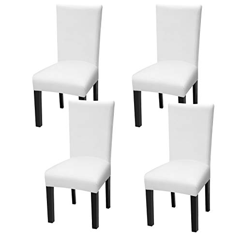 Fuloon Fundas Sillas Comedor, Fundas Protectoras para Sillas Elasticas,Funda Asiento Silla Desmontables Lavables para Comedor Hotel Banquete de Boda Decoración(Blanco,4 Funda sillas Comedor)