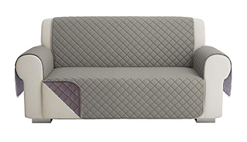 Fundas para Sofa Acolchado, Funda De Sofas 2 Plazas (120 CM), Cubre Sofa Reversible Bicolor, Gris / Gris Oscuro