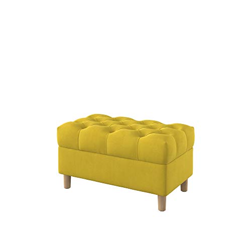 Furninero - 80 cm de Ancho, Banco de Almacenamiento Tipo otomano tapizado capitoné con patrón Diamante con Abotonado Profundo, Patas Redondeadas, Majestic Velvet Yellow Tela, Amarillo