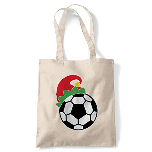 Fútbol Elfo Sombrero Tote Navidad Hohoho Temporada Felicitación Merry Reutilizable Compras Lona de Algodón Mango Largo Natural Shopper Ecológico Moda - Natural, 10 litres