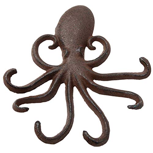 Gancho de Pared de Hierro Fundido Octopus - Tentáculos de Pulpo Decorativos para la Entrada, la Puerta o el baño - Novedosa decoración de Pared - Color marrón rústico con Tornillos y Anclas incluidos