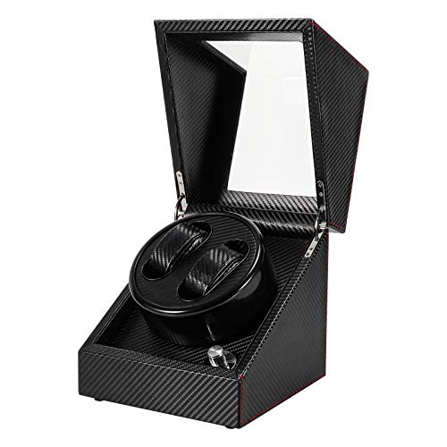 Gifort Caja de Relojes Automaticos Estuche para 2 Relojes, Watch Winder de Cuero PU Super Silencioso Caja Organizadora de Relojes Hombre Mujer, Alimentado por Batería o Red