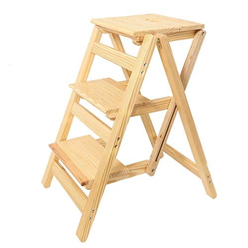 Giow Taburete Plegable, Escalera de Madera de 3 peldañosool Antideslizante Dormitorio Multifuncional Salón 56 X 42 X 66 Cm