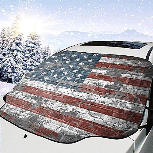 GOSMAO Bandera Americana Pared de ladrillo Cubierta Delantera del Parabrisas del Coche Cubierta para la Nieve Parasol Plegable antihielo para la Delantera del Coche Sombra automática 147x118cm