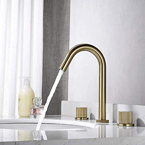 Grifo De Lavabo De Tres Orificios Grifo De Baño para Lavabo De Baño Oro Cepillado Grifería De Lavabo De Baño De Latón con Doble Manija Mezcladores De Agua Caliente Y Fría,Gebürstetes Gold