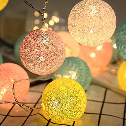 Guirnalda de luces LED para interiores de 3,1 m, 20 unidades, bolas de algodón, luces de pared, luces estrelladas, bodas, fiestas, decoración de Navidad (caramelos, alimentación por USB)