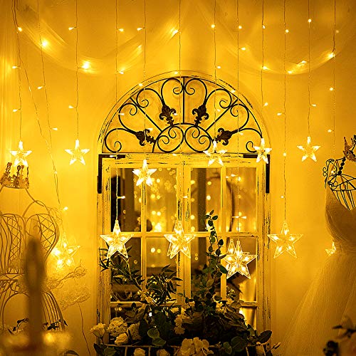 Guirnaldas Luminosas Estrellas Cortina Luces, 138 LEDs telones de hogar, Luces Navidad LED Cortina Cadena Luces con Control Remoto Decoracion Navidad Balcón Ventana Pared Escaparate Boda Fiesta